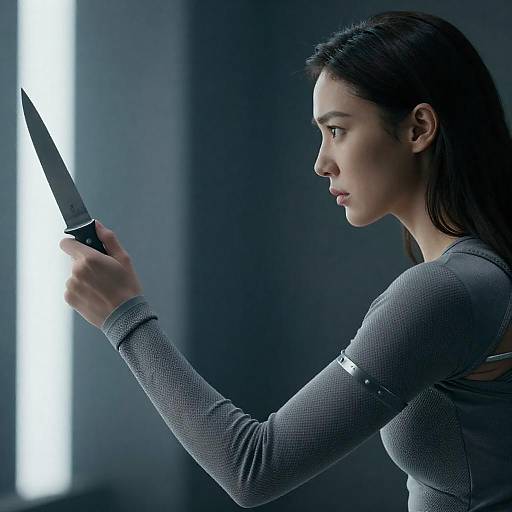 Futuristic Woman in Profile with Knife