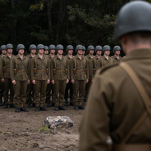 Soldiers in Formation with Officer Facing Them