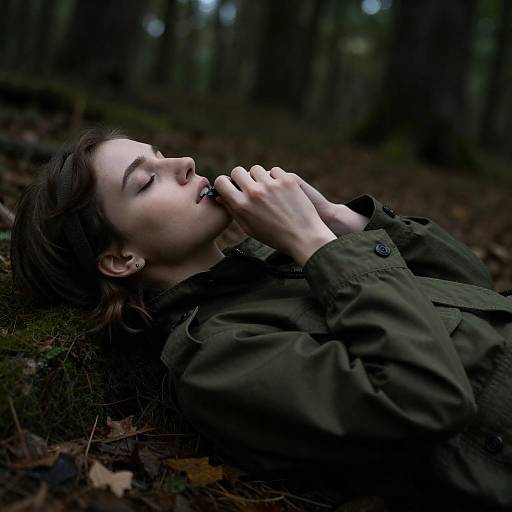 Contemplative Portrait in Dark Forest
