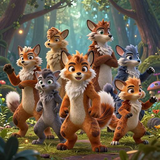 Vibrant Anthro Animals in Fantasy Forest
