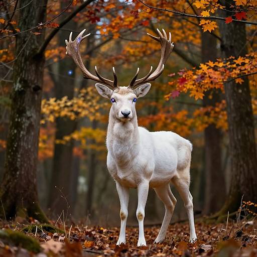 Ethereal White Stag in Autumn Forest
