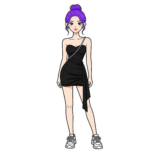 Chic Woman in Strapless Black Dress