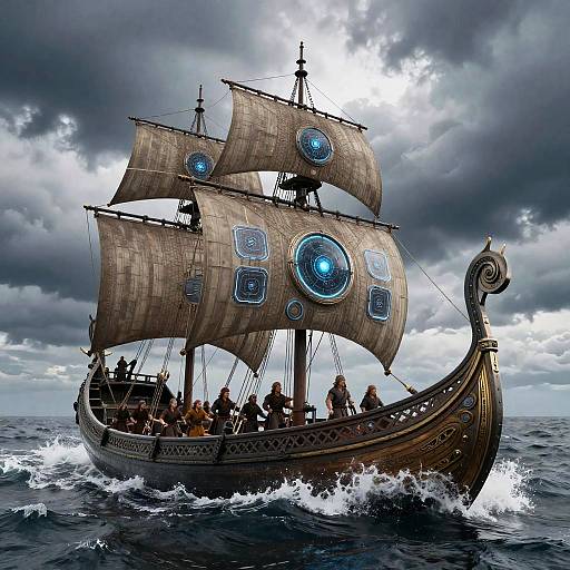High-Tech Viking AI Ship Landscape