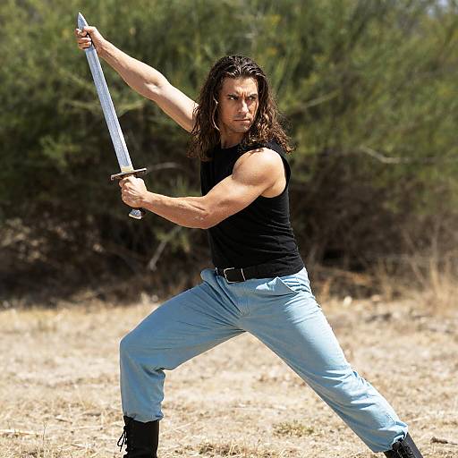 Muscular Warrior in Defensive Stance