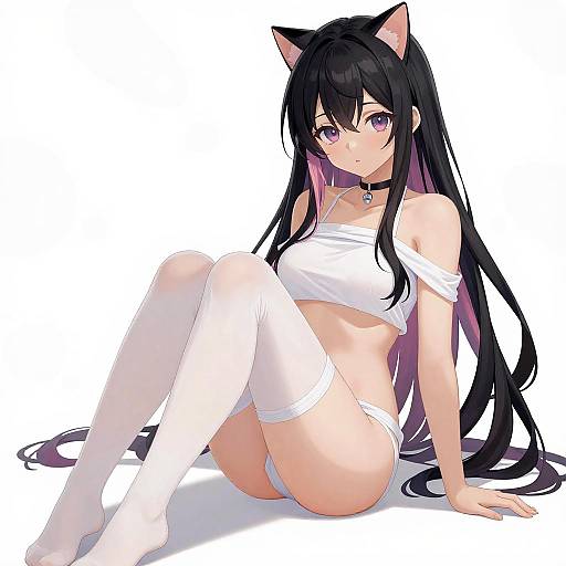 Anime Girl with Pink Highlights and Cat Ears