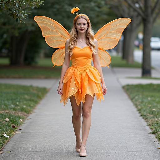 Adult Woman in Orange Fairy Costume