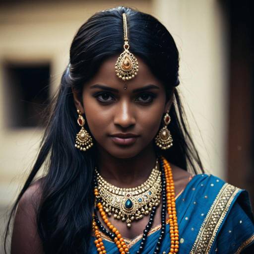 Indian Woman in Traditional Jewelry and Saree