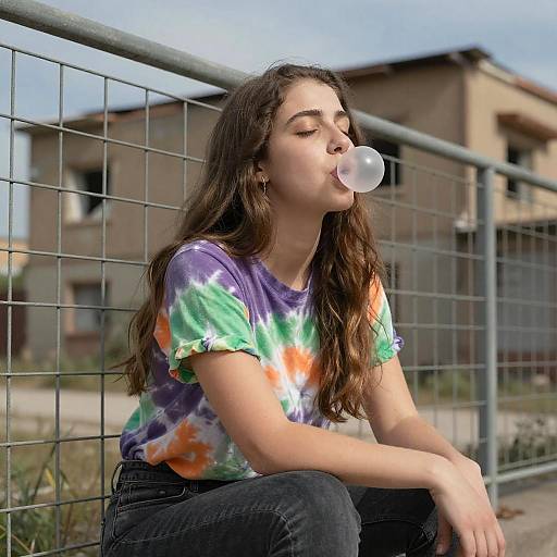 Young Woman Blowing Bubblegum Bubble
