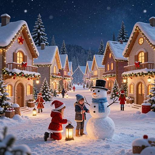 Cheerful Winter Village Christmas Scene