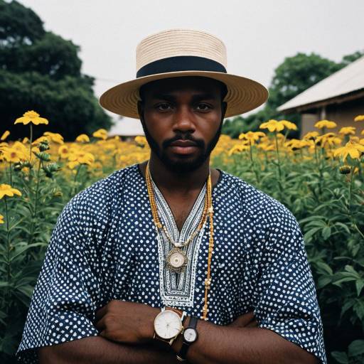 Yoruba Man in Traditional Attire with Hat Outdoors