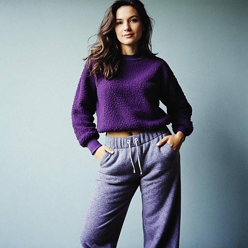 Woman in Fleece Trousers Pose