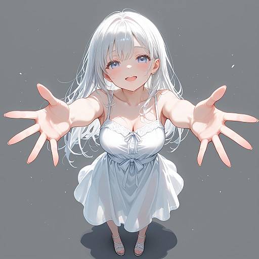 White-Haired Girl Reaching for Hug