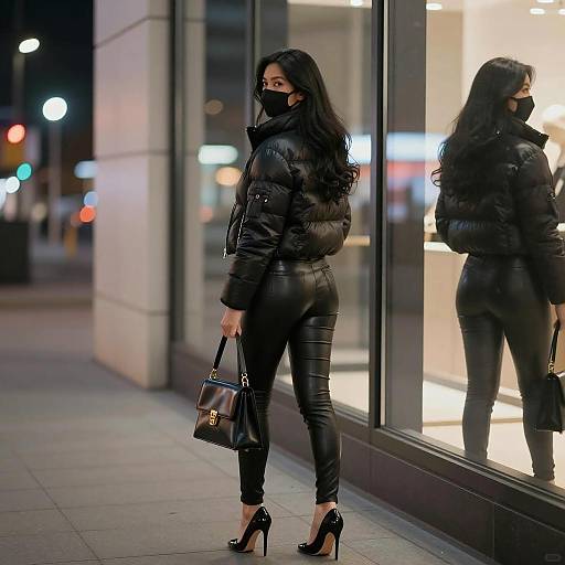 Chic Nighttime Urban Fashion Scene