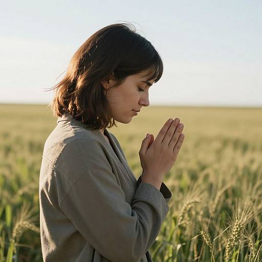 Woman Praying in Serene Field
