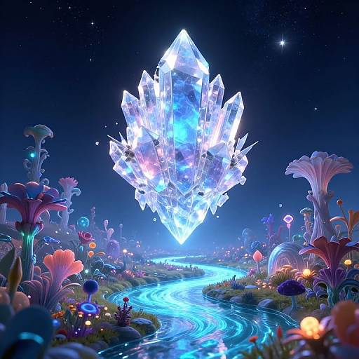Surreal Floating Crystal Landscape