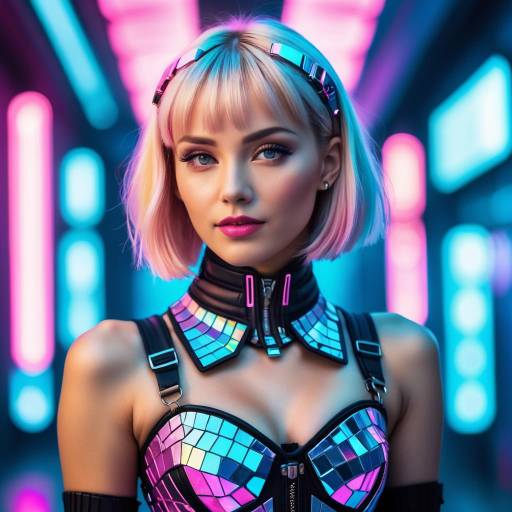 Futuristic Cyberpunk Portrait of Young Woman
