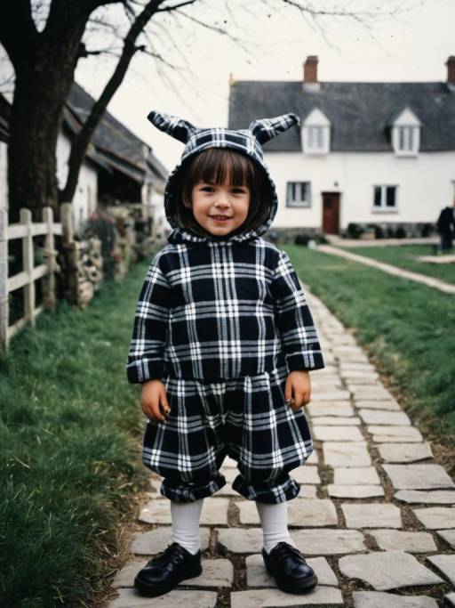 Toddler in Plaid Munchkin Costume Outdoors