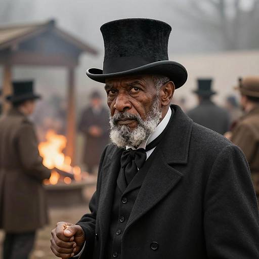 Intense Elder with Hat in Foggy Setting