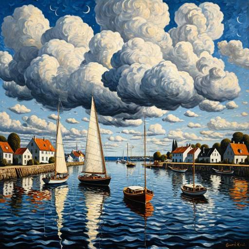 Surrealistic Sailboats Under Musical Cloud Homes