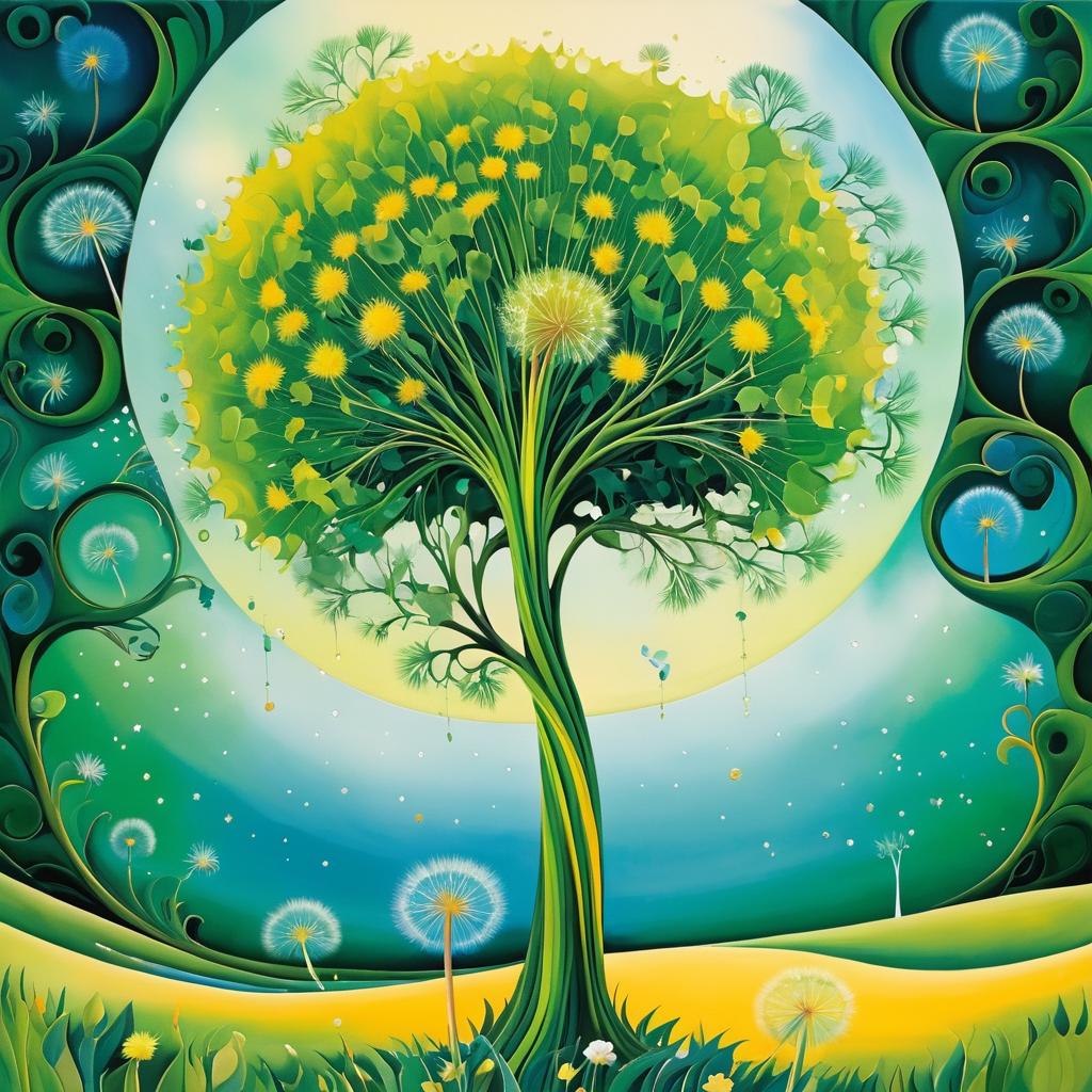 Surreal Whimsy: Dandelion and Oak Art