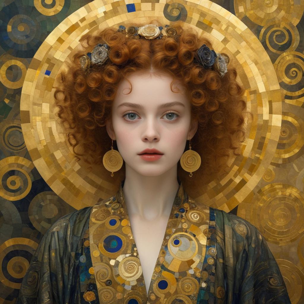 Expressive Klimt-Style Portrait in Muted Tones