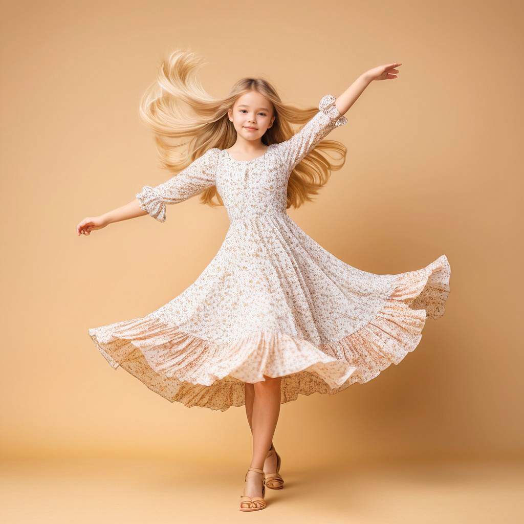 Joyful Young Girl in Floral Dress