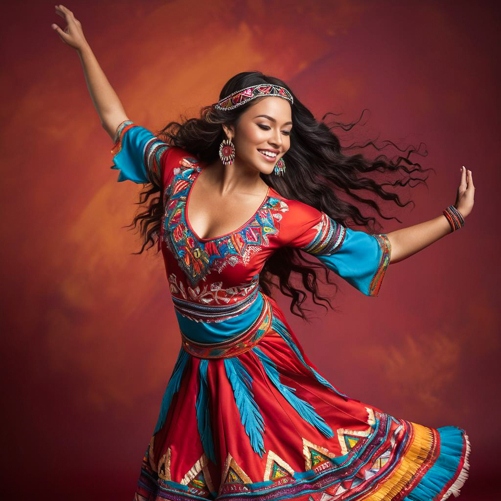 Ecstatic Andean Dancer in Crimson Studio