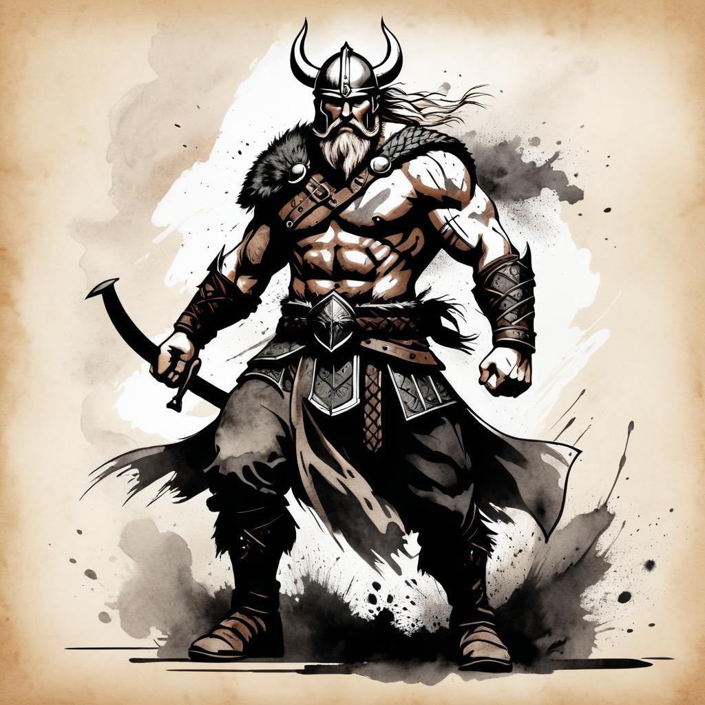 Fierce Viking Warrior Charcoal Illustration