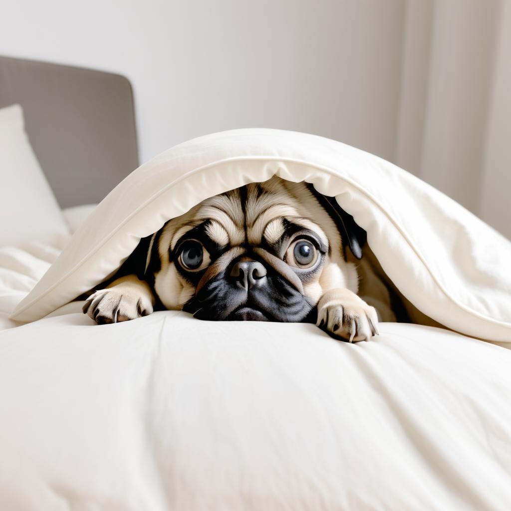 Curious Pug Peeking Under Covers