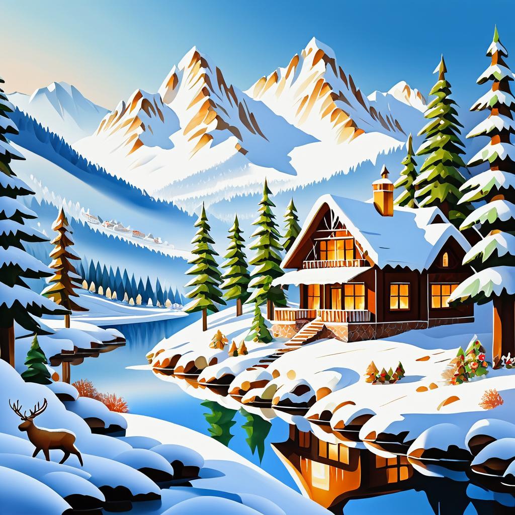 Enchanted Christmas Mountain Landscape Art