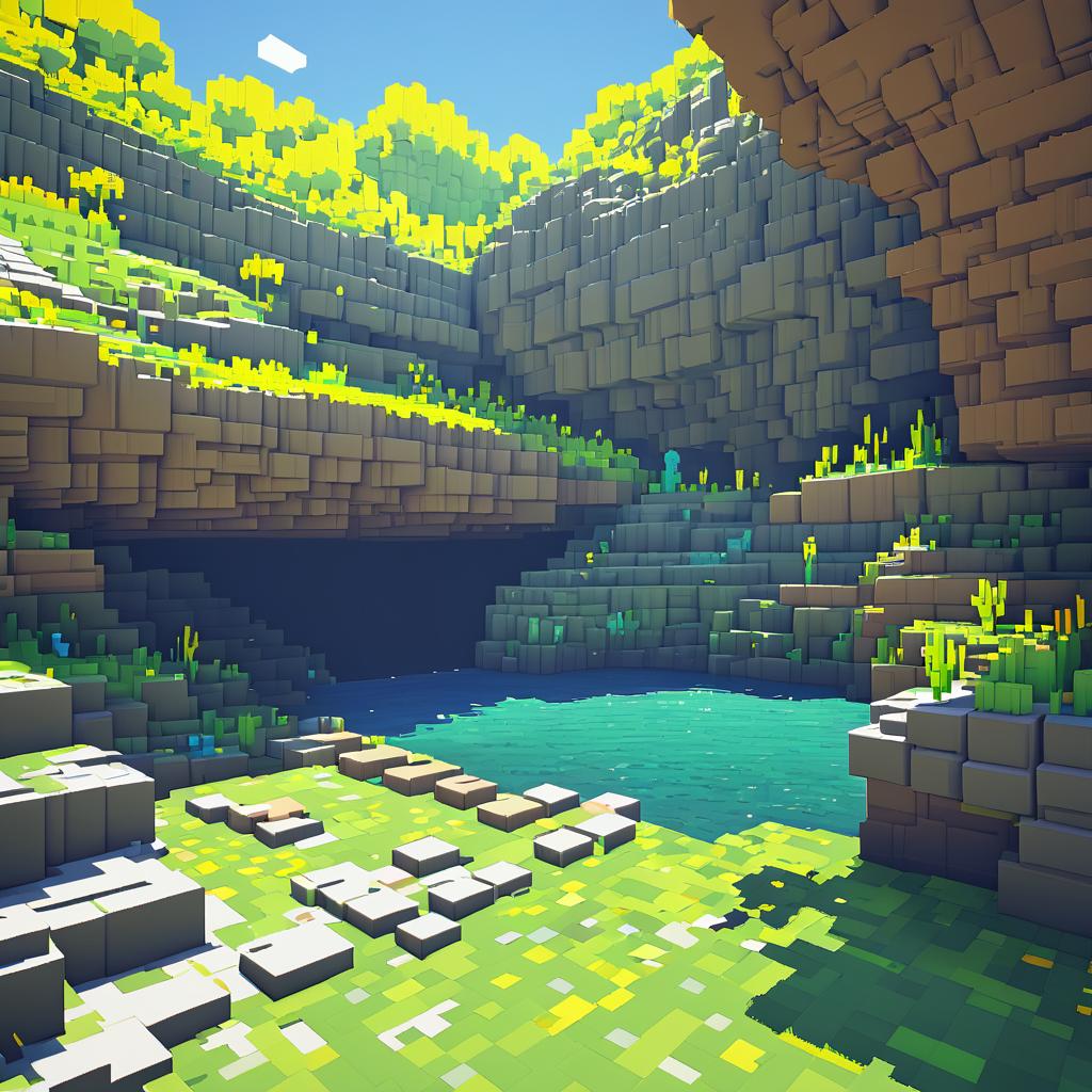 Sunny Voxel Hidden Grotto Exploration