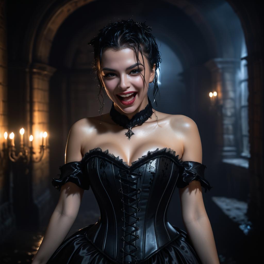 Cinematic Dark Corset Portrait in Castle