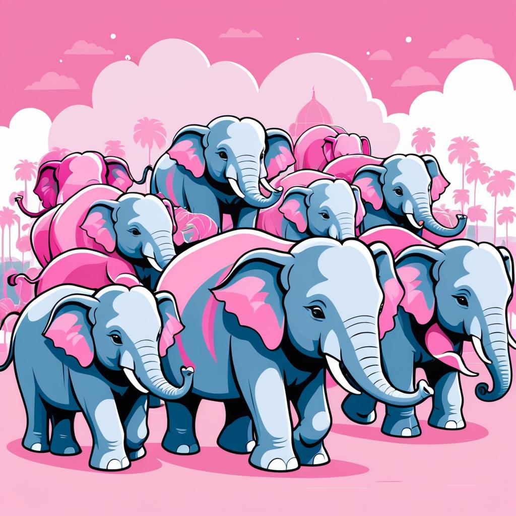 Cartoon Elephants Parade in Comic Style