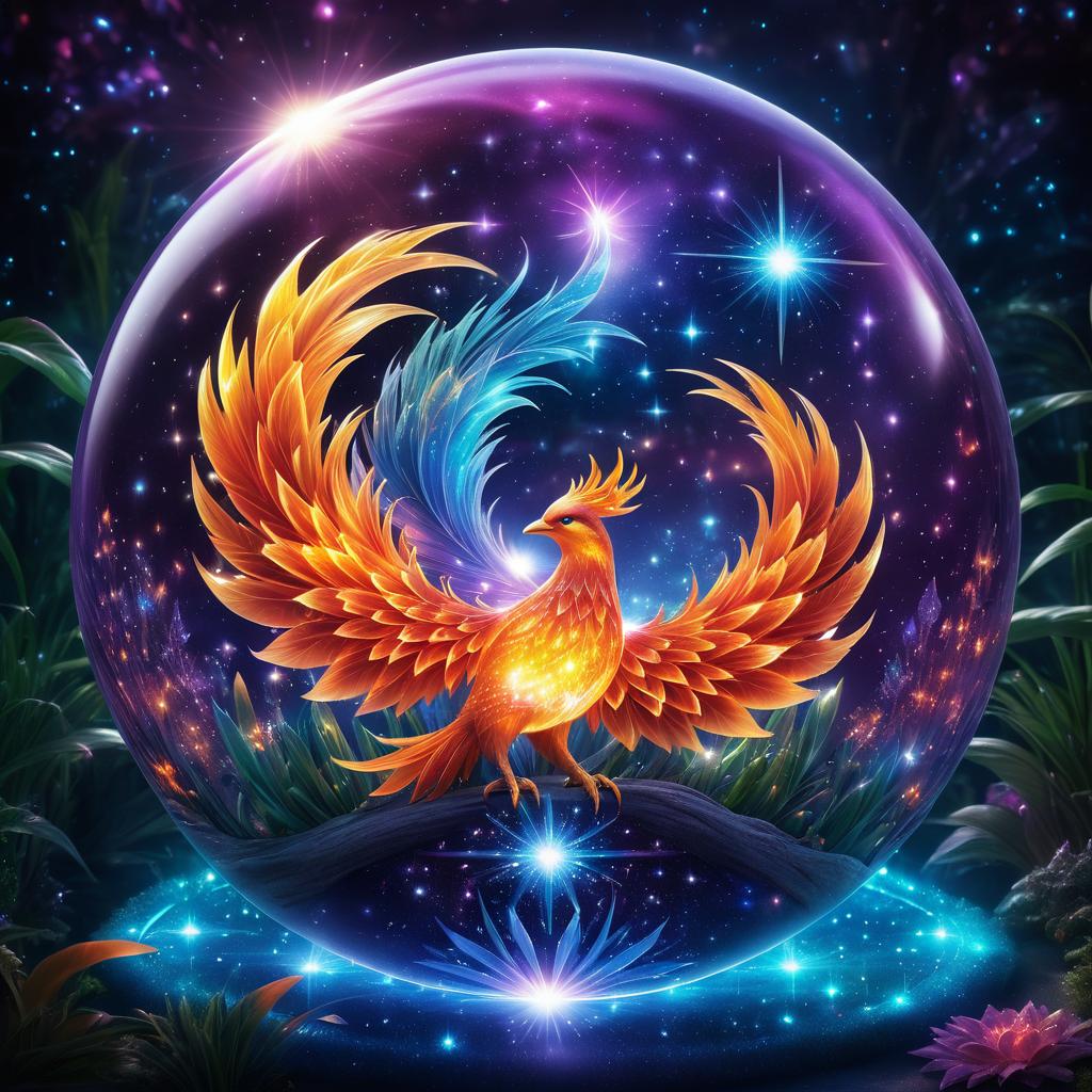 Ember the Phoenix in a Celestial Garden