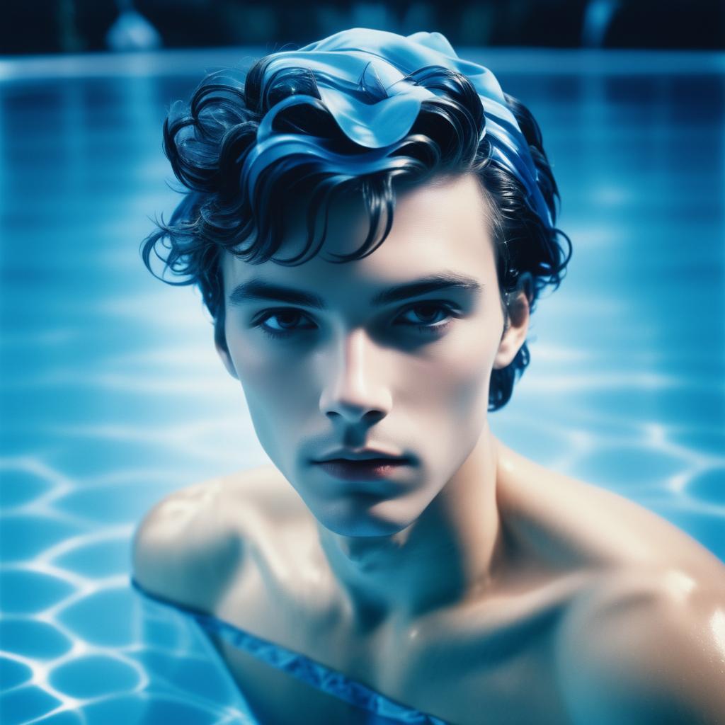 Ethereal Young Man in Blue Pool