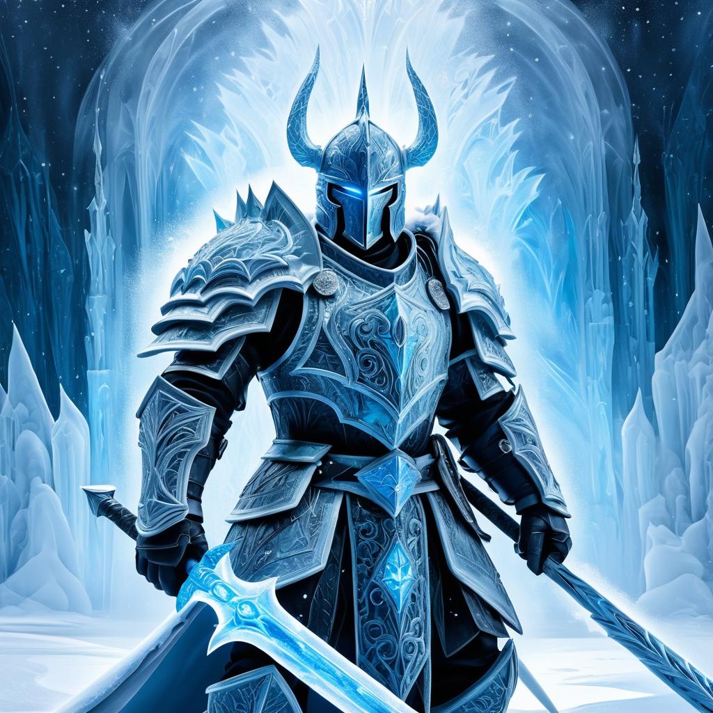 Ice Knight in a Glowing Blizzard Scene