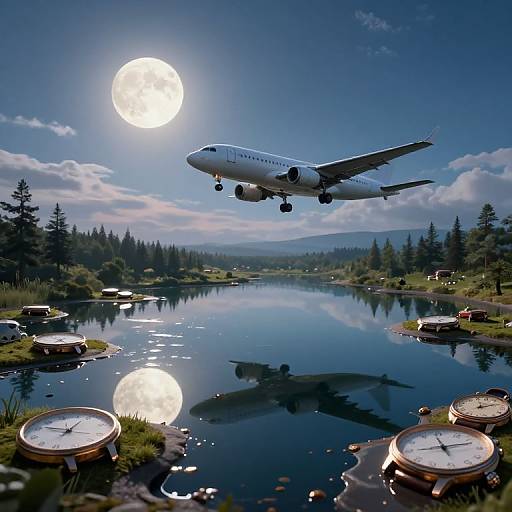 Surreal Night Flight Over Time