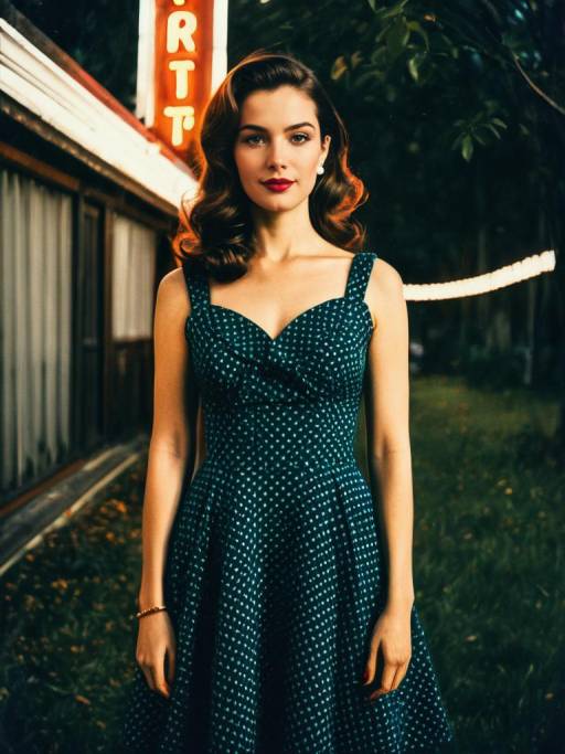 Retro Party Dress Portrait with Neon Lights