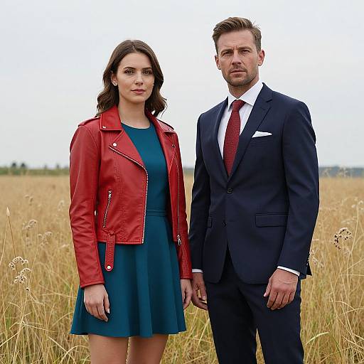 Elegant Duo in Golden Grass Field