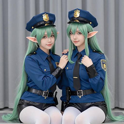 Elf Cosplayers in Blue Police Uniforms