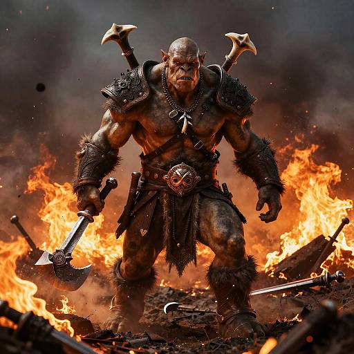 Fierce Orc Chieftain on Scorched Battlefield