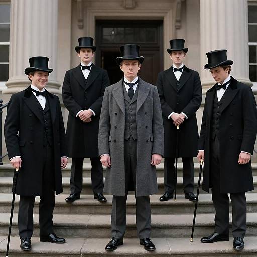Victorian Gentlemen Posing on Stone Steps