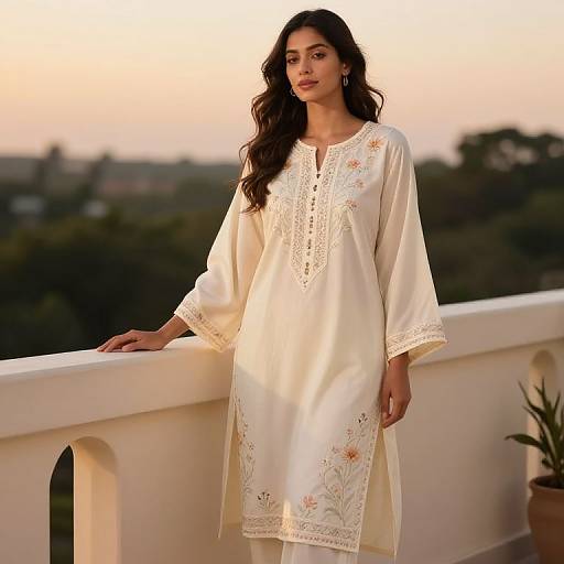 Floral Embroidered Kurta Pajama Ensemble