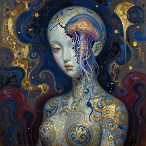 Cracked Porcelain Diva with Bioluminescence