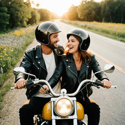 Cinematic Bride and Groom on Motorcycle