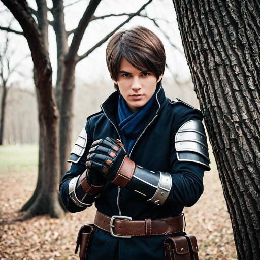 Male Video Game Cosplayer in Armor Outdoors
