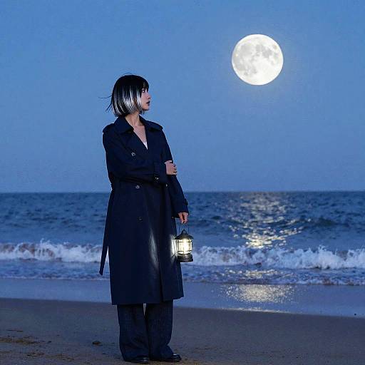 Moonlit Beach Silhouette with Lantern