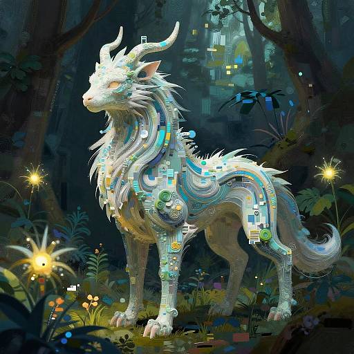 Mythical Creature in Digital Enchanted Forest