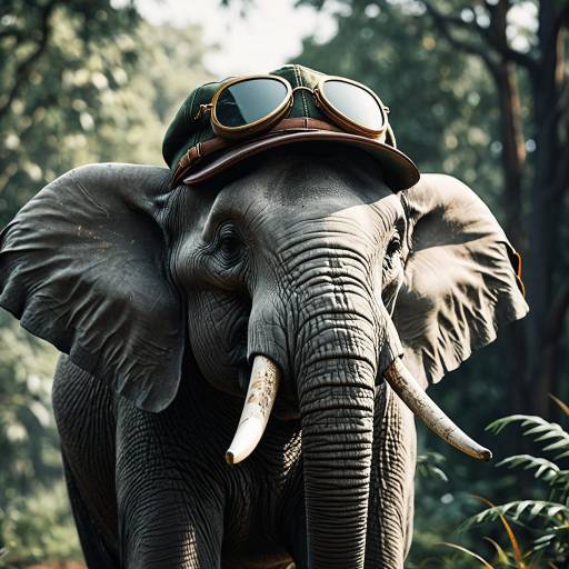 Elephant Wearing Vintage Aviator Cap