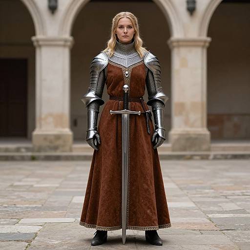 Medieval Woman Warrior in Courtyard